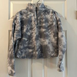 Hippie Rose gray and white tie dyed fleece quarter zip (S).